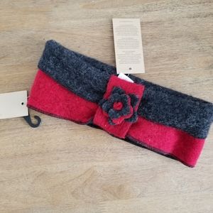 Anthropologie Platania Wool Headband Ear Warmer Red Charcoal Black NEW